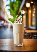 foto van de milkshake in de straat cafe ai gegenereerd