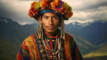 ai gegenereerd een Peruaanse in andean kleding foto