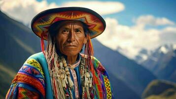 ai gegenereerd een Peruaanse in andean kleding foto