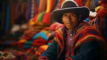 ai gegenereerd een Peruaanse in andean kleding foto