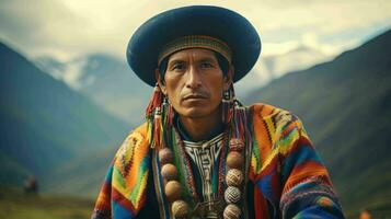 ai gegenereerd een Peruaanse in andean kleding foto