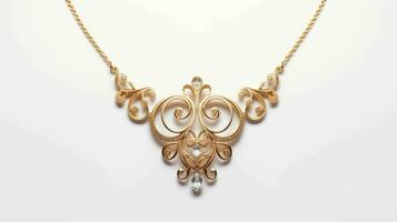 ai gegenereerd mooi en elegant vrouw goud sieraden ketting foto