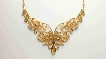 ai gegenereerd mooi en elegant vrouw goud sieraden ketting foto