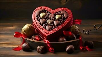 ai gegenereerd valentijnsdag dag achtergrond behang, chocola liefde, harten, romantisch rozen, generatief ai foto