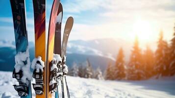 winter wonderland - alpine skis en berg magie - generatief ai foto