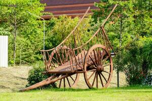 een roestig wagon in de tuin foto