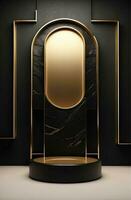 luxe modern zwart en goud podium voor Product Scherm presentatie. foto