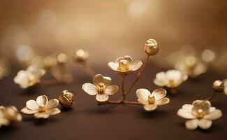 een romig goud bloemen met wazig bruin achtergrond. foto