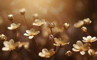 een romig goud bloemen met wazig bruin achtergrond. foto