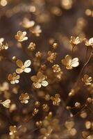 een romig goud bloemen met wazig bruin achtergrond. foto