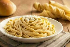 ai gegenereerd pasta fettuccine. pro foto