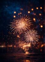 ai gegenereerd bokeh abstract achtergrond Aan nieuw jaar vooravond met mooi vuurwerk explosie foto