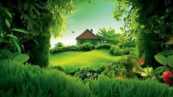 ai gegenereerd groen mooi behang echt landgoed foto