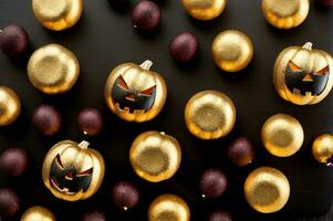 halloween goud, zwart rots structuur met goud aderen en gouden klompjes. ai gegenereerd foto