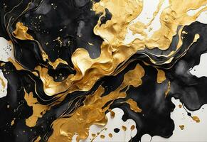 ai gegenereerd abstract achtergrond met goud zwart marmer, waterverf model- foto
