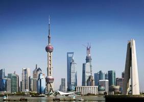 pudong rivier moderne skyline wolkenkrabbers in centraal shanghai stad china foto