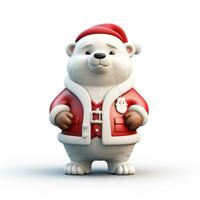 schattig polat beer slijtage de kerstman claus pak 3d illustratie Aan wit backgrund foto