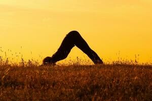 silhouet van vrouw aan het doen yoga foto