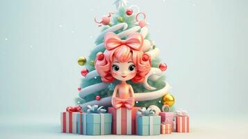 ai gegenereerd vrolijk kerstmis, Kerstmis dag, een Kerstmis boom versierd met luxueus en mooi geschenken. van de kerstman claus voor kinderen naar maken hen voelen gelukkig voor een lang tijd gedurende de vakantie. foto
