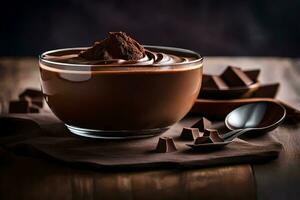 chocola pudding in een glas schaal. ai-gegenereerd foto