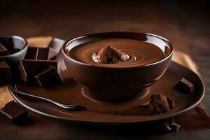 chocola pudding in een beker. ai-gegenereerd foto