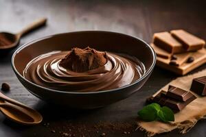 chocola pudding in een schaal. ai-gegenereerd foto