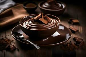 chocola pudding in een beker. ai-gegenereerd foto