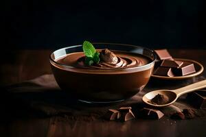 chocola pudding in een schaal. ai-gegenereerd foto