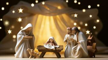 ai generatief Kerstmis starlit geboorte tafereel diorama afbeelden de verhaal van Jezus' geboorte foto