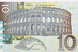 pula arena en motovun stad- lay-out van Kroatisch geld foto