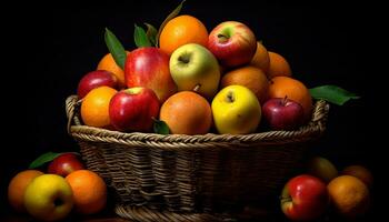 ai gegenereerd versheid van zomer fruit in een schaal, een gezond fijnproever toetje gegenereerd door ai foto