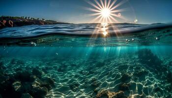 ai gegenereerd majestueus berg bereik, rustig weide, vloeiende water gegenereerd door ai foto