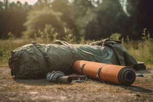 gerold slapen zak camping uitrusting sport voorwerp. genereren ai foto