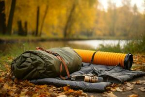 gerold slapen zak camping versnelling. genereren ai foto