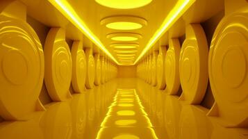 ai gegenereerd leeg geel tunnel. technologie futuristische achtergrond. foto