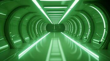 ai gegenereerd leeg groen futuristische tunnel. technologie ontwerp. foto