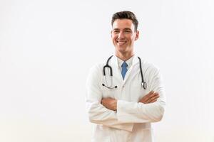 portret van jong geslaagd dokter glimlachen foto