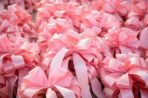 roze oktober - mensen vervelend roze linten in solidariteit met de oorzaak van vroeg detectie van borst kanker. het voorkomen is onze schild tegen borst kanker. ai generatief foto