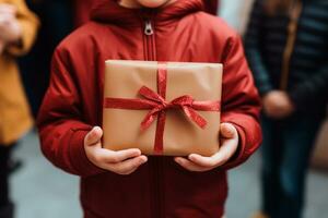 kinderen dag - een kind ontvangen of geven een geschenk. kinderen dag is een herdenkings- datum, gevierd elke jaar in eer van kinderen. elk land heeft een viering datum. ai generatief foto