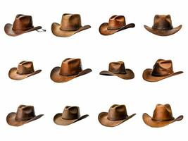 ai gegenereerd cowboy hoed verzameling geïsoleerd Aan wit achtergrond foto