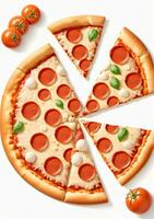 ai gegenereerd pizza collage element geïsoleerd Aan een wit achtergrond. ai gegenereerd foto