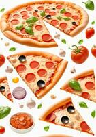 ai gegenereerd pizza collage element geïsoleerd Aan een wit achtergrond. ai gegenereerd foto