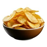 kom met smakelijk aardappel chips Aan wit achtergrond. generatief ai foto