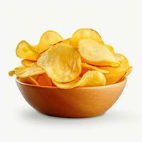 kom met smakelijk aardappel chips Aan wit achtergrond. generatief ai foto