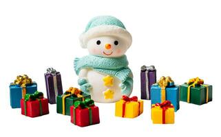 Kerstmis sneeuwman en geschenken, geïsoleerd Aan wit of transparant achtergrond. foto