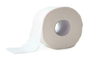 single rollen van wit zakdoek papier of servet bereid voor gebruik in toilet of toilet geïsoleerd Aan wit achtergrond met knipsel pad foto