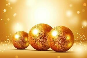 ai gegenereerd gouden Kerstmis ballen Aan een glimmend achtergrond foto