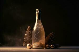 ai gegenereerd een fles van Champagne met Kerstmis decoraties foto