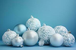 ai gegenereerd Kerstmis decoraties Aan blauw achtergrond foto