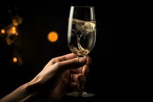 ai gegenereerd een persoon Holding een glas van Champagne met bubbels foto